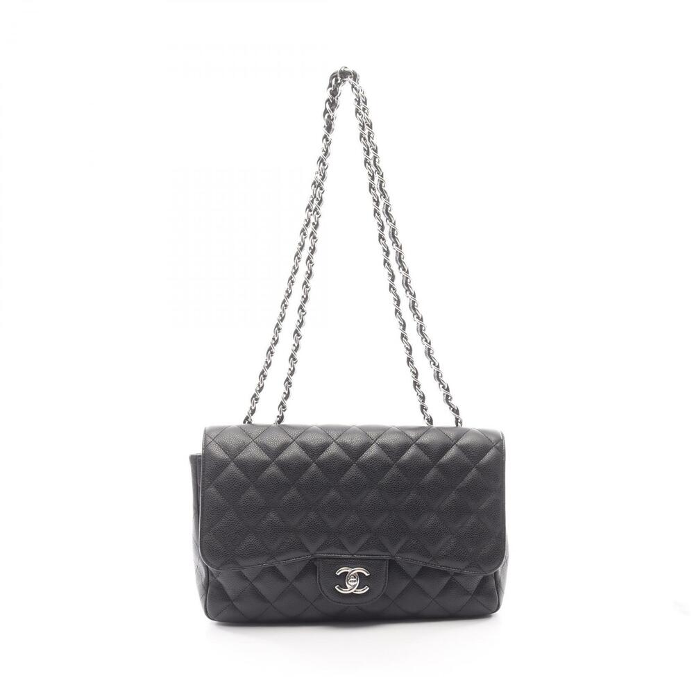 Chanel Matelasse Single Flap Shoulder Bag Leather Grained Calfskin Black